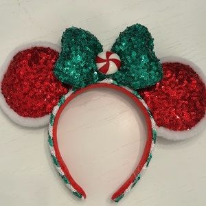 Sequined Christmas Mickey Ears with a bow